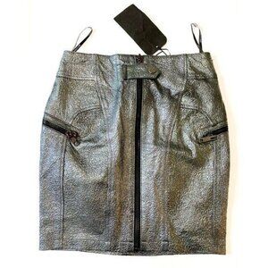 NWT John John Denim Cracked Patent Leather Skirt, SIze 28